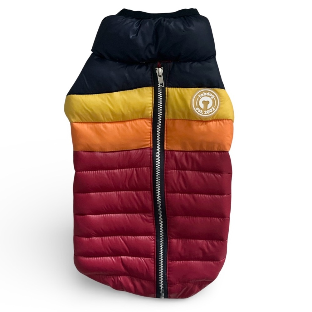 FABDOG multicolor striped retro style puffer vest size small like new